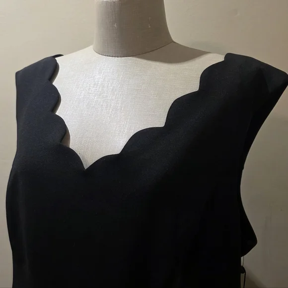 Adrianna Papell Black Sleeveless Scalloped V-Neck Midi Dress. Sz 16.  NWT - Picture 2 of 9